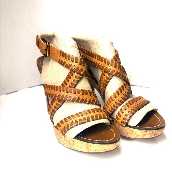 Via Spiga Cork Leather Heeled Wooden Sandals Size 10 - Picture 3 of 10